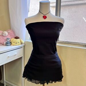 Y2K office siren strapless belted black tube top size M